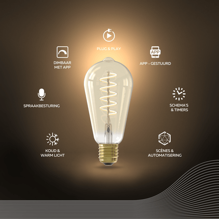 Calex Smart Spiral LED Bulb - E27 - ST64 - CCT - Gold