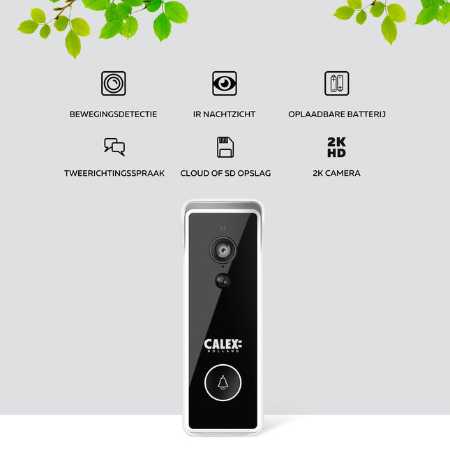 Calex Smart Video Doorbell - 2K - Wireless - Black