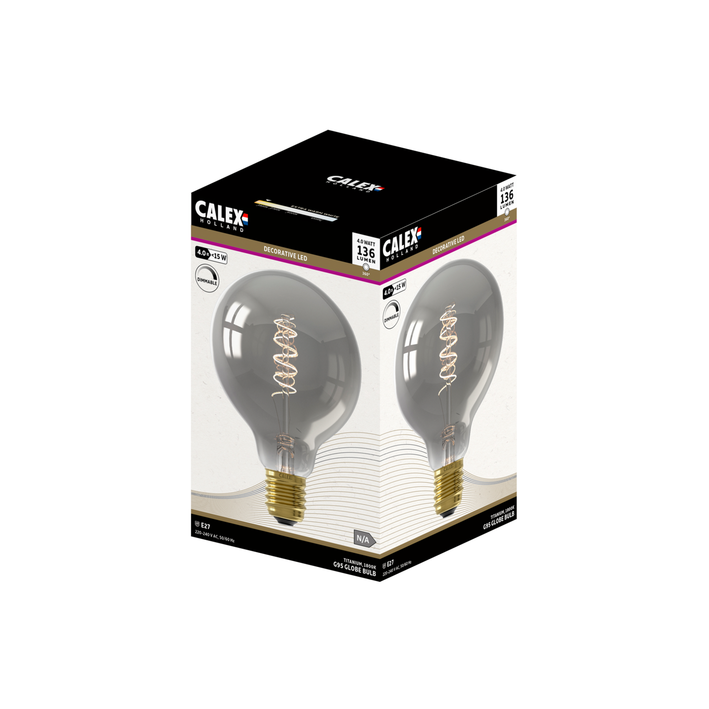 Calex Led Filament Calex Spiral Filament LED Bulb - E27 - G95 - Titanium