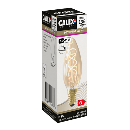 Calex Spiral Filament LED Lamp - E14 - B35 - Gold