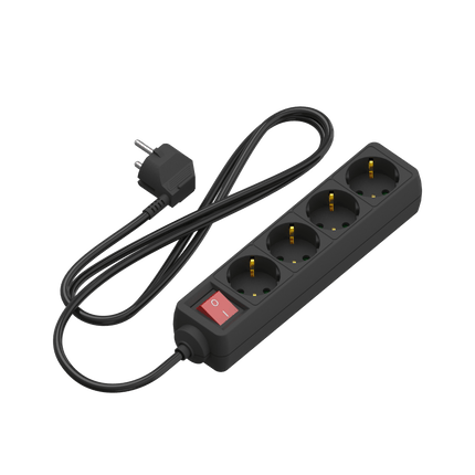 Calex - Table Socket - 4-way - RA + switch - 1.4m - Black 3x1.5mm2