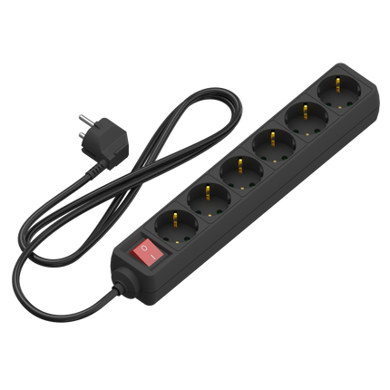 Calex - Table Socket - 6-way - RA + switch - 1.4m - Black 3x1.5mm2