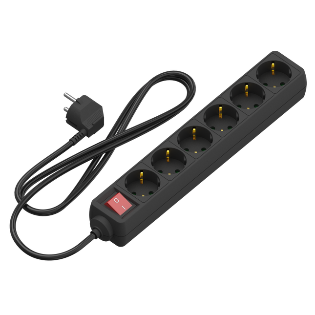 Calex - Table Socket - 6-way - RA + switch - 1.4m - Black 3x1.5mm2