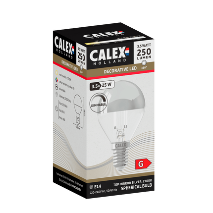 Calex Top Mirror Bulb - E14 - Filament - P45 - Chrome