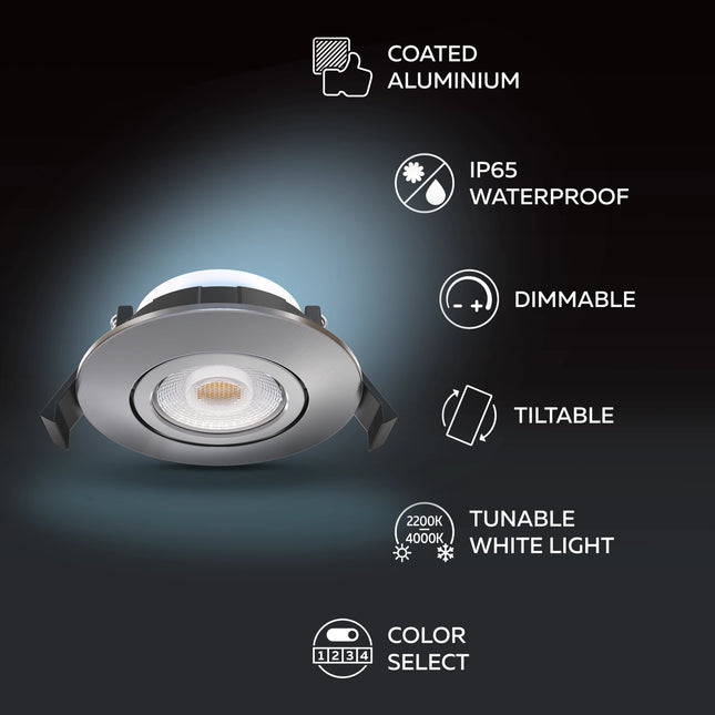 Calex Ultra-Thin Tiltable LED Downlight - 4CCT - Brushed Nickel