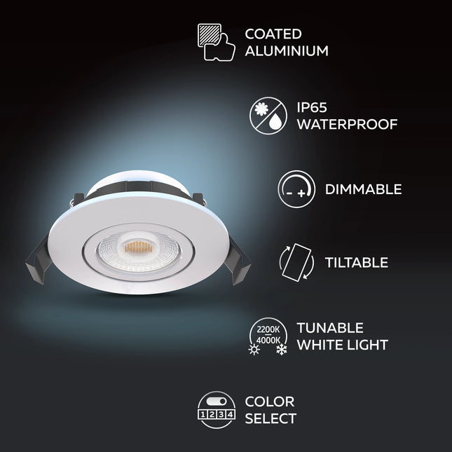 Calex Ultra-Thin Tiltable LED Downlight - 4CCT - White