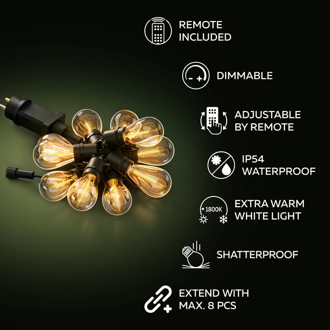 Calex Vista Outdoor Party Light – 10M – Warm White – Including Remote