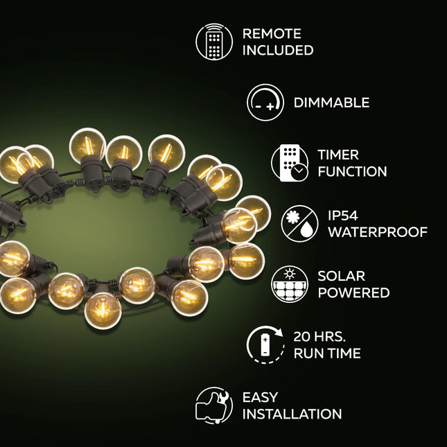 Calex Vista Solar String Lights - 20M - Black