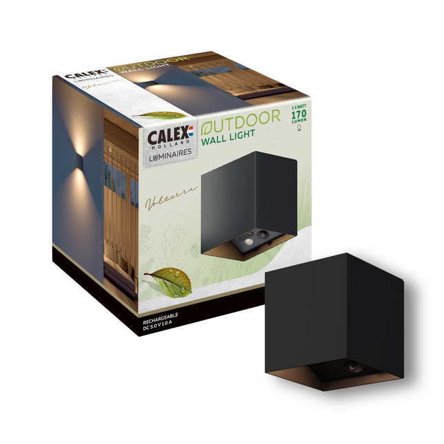 Calex Volterra Rechargeable Wall Light - Up & Down - Black