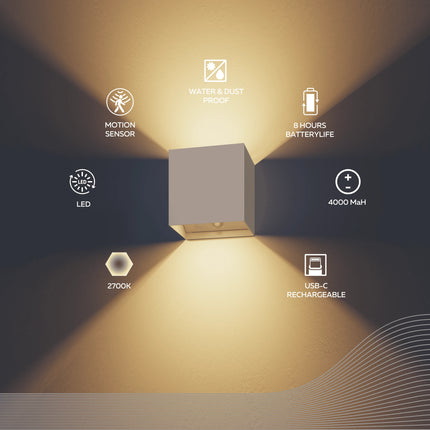 Calex Volterra Rechargeable Wall Light - Up & Down - Sand