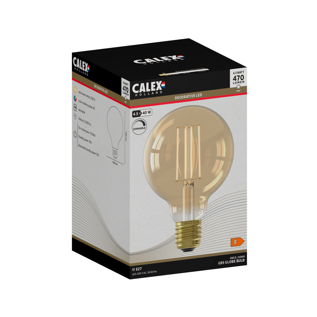 Calex Warm Filament LED Bulb - E27 - G95 - Gold
