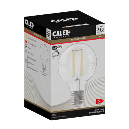 Calex Warm Filament LED Lamp - E27 - G80 - Clear - 3.5W - Dimmable