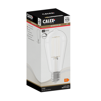 Calex Warm Filament LED Lamp - E27 - ST64 - Clear - 4.5W - Dimmable